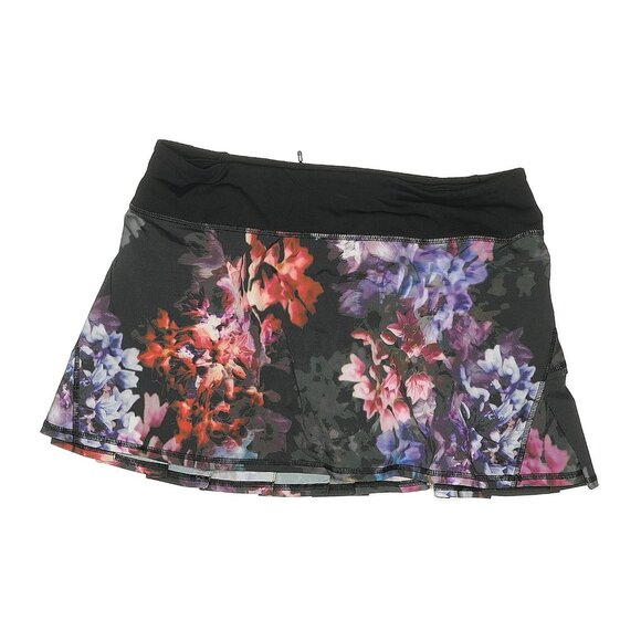Lululemon Run Pace Setter Tennis Skirt Spring Has Sprung Multi Black floral Sz 8 - Picture 2 of 4